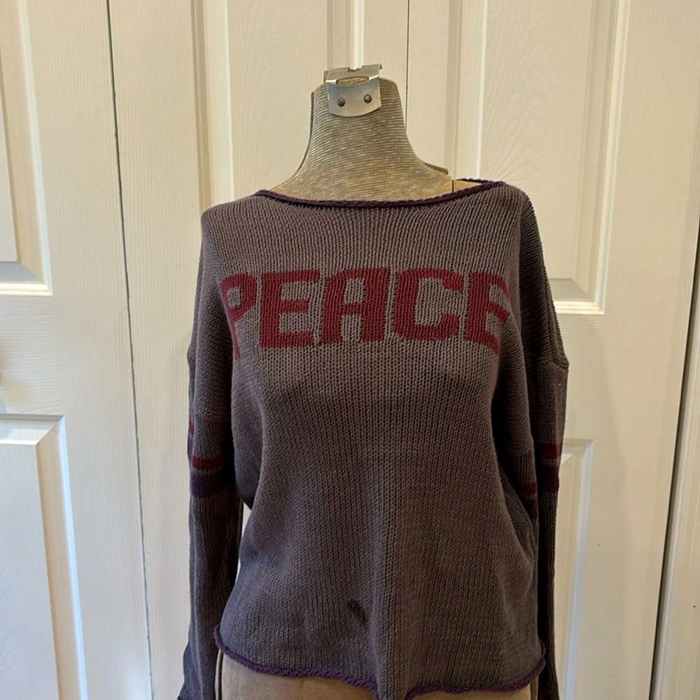 Natural Life charcoal gray crewneck Peace long sleeve sweater